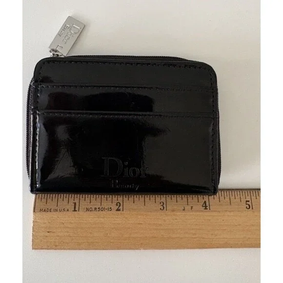 DIOR Beauty Black Patent Leather Zip Around Credit Card Holder Small Wallet - Picture 7 of 8